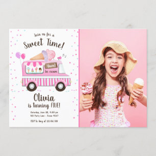 Ice Cream Truck Sweet Time Pink Girl Birthday Invitation