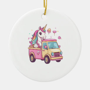 Ice Cream Truck Unicorn (1) Ceramic Tree Decoration