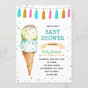 Ice cream twins baby shower invitation