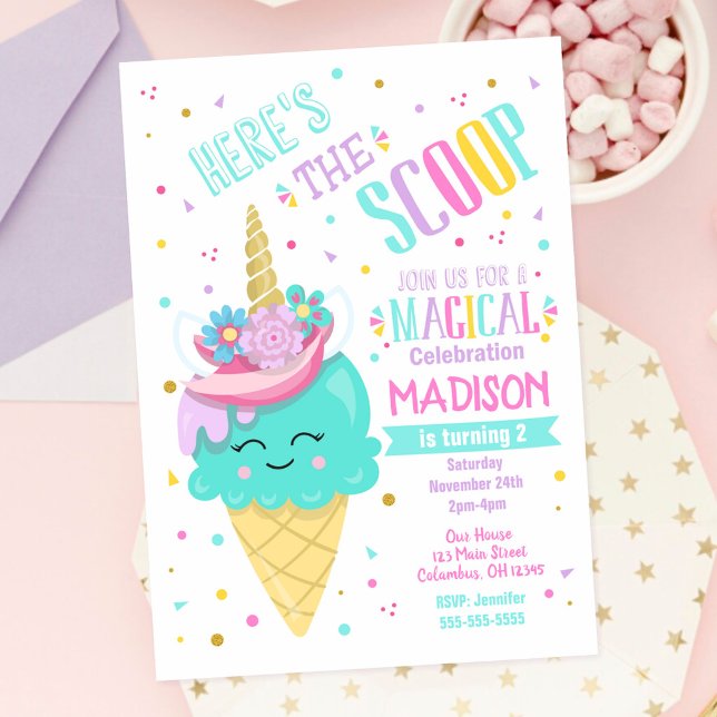 Ice Cream Unicorn Birthday Invitation Magical (Creator Uploaded)