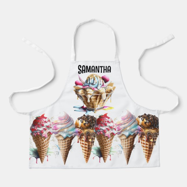 Ice cream waffle cone chocolate dessert topping  apron (Front)