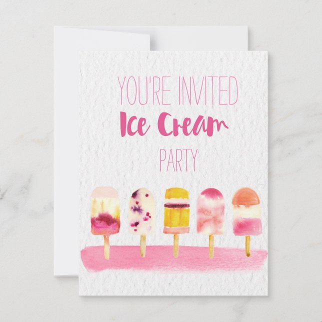 Ice Cream Watercolor Party invitation (Front)