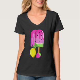 Ice Cream Watermelon Strawberry Lemon Ice Pop Pink T-Shirt