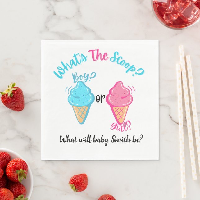 Ice Cream What's the Scoop Gender Reveal  Napkin (Insitu)