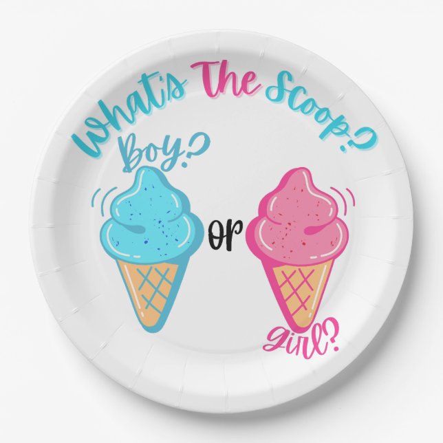  Ice Cream What's the Scoop Gender Reveal  Paper Plate (Front)
