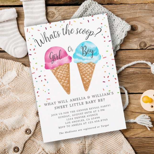 Ice Cream What's The Scoop Gender Reveal Party Invitation (Creator Uploaded)