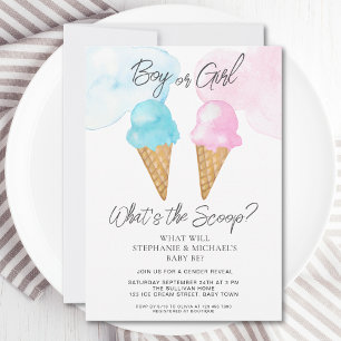 Ice Cream What's The Scoop Gender Reveal Party Invitation