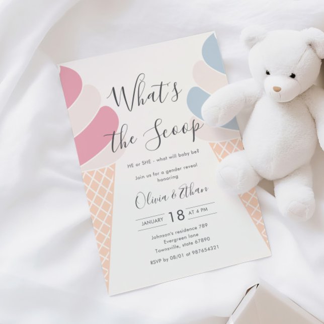 Ice Cream What's the Scoop Pastel Gender Reveal Invitation (Creator Uploaded)