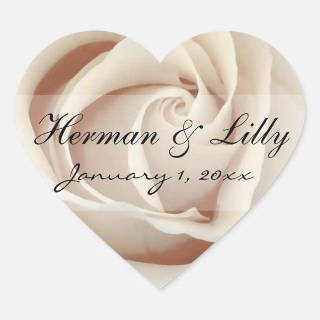 Ice Cream White Rose Personalised Wedding Heart Sticker (Front)