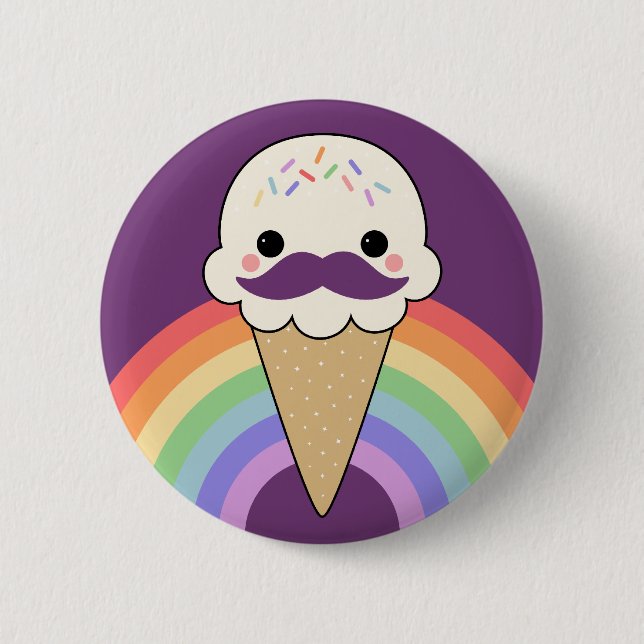 Ice Cream with Moustache 6 Cm Round Badge (Front)
