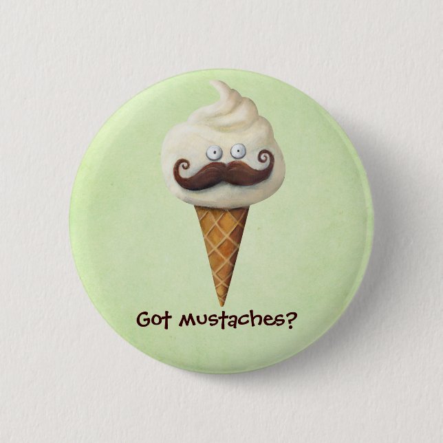 Ice Cream with Moustaches 6 Cm Round Badge (Front)