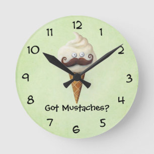 Ice Cream with Moustaches Round Clock