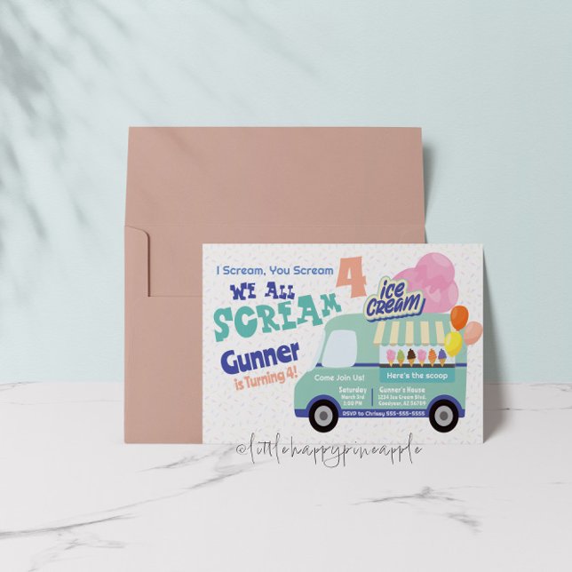 Ice Cream You Scream Fourth Birthday Invitations (Creator Uploaded)