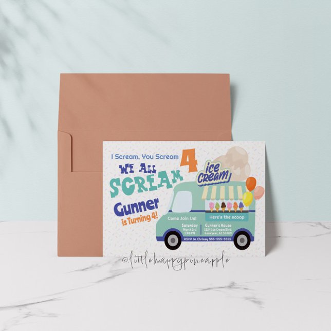Ice Cream You Scream Fourth Birthday Invitations (Creator Uploaded)