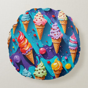 Ice Creams Colourful Art Round Cushion