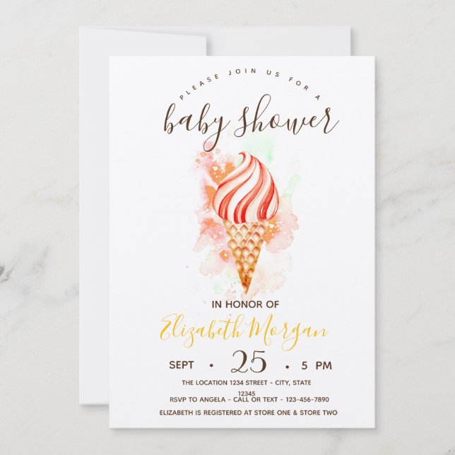  Ice creams,Paint Splash Stripes Baby Shower  Invitation (Front)
