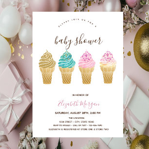 Ice Creams Pink Striped Baby Shower  Invitation