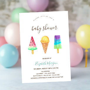 Ice Creams Pink Striped Summer Baby Shower  Invitation