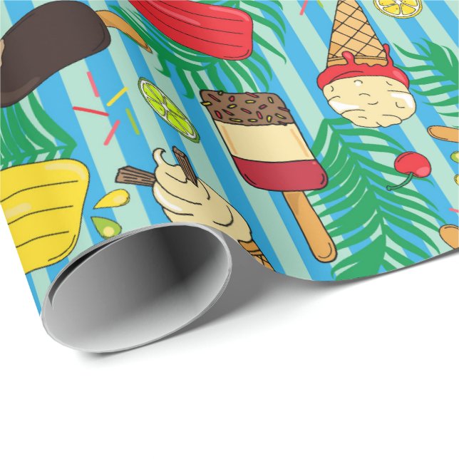 Ice Creams Popsicles Fruit Salad Patterned Wrapping Paper (Roll Corner)