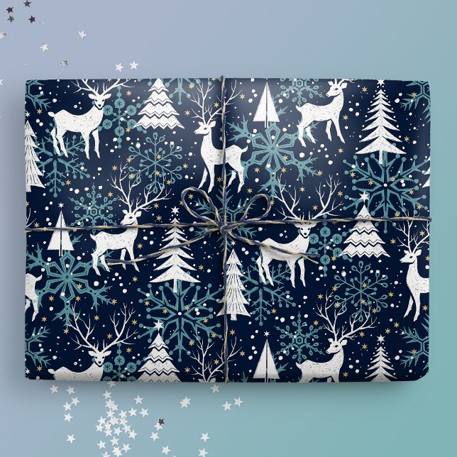 Ice Crystal Christmas Deer Teal Wrapping Paper (Creator Uploaded)