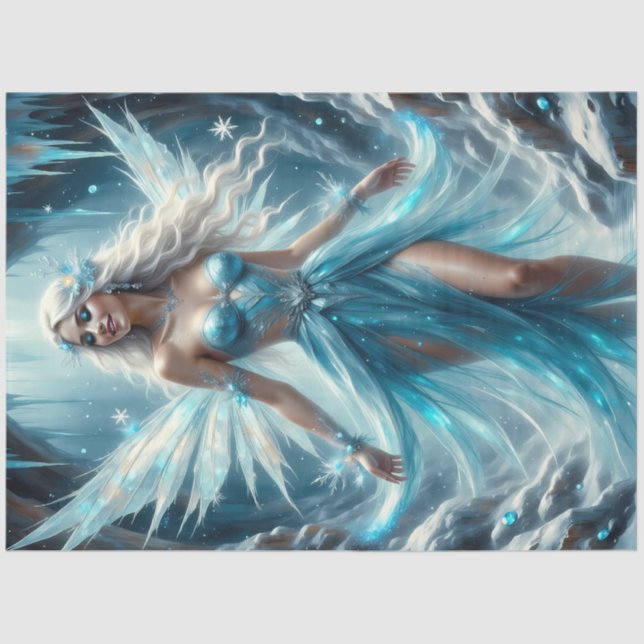 Ice Crystal Fairy Decoupage Paper – Winter Fairy  (Front)