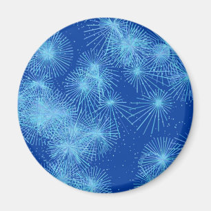 Ice crystal starbursts, blue background magnet