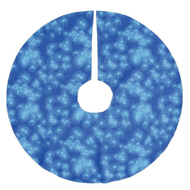 Ice crystal starbursts - cobalt blue brushed polyester tree skirt (Front)