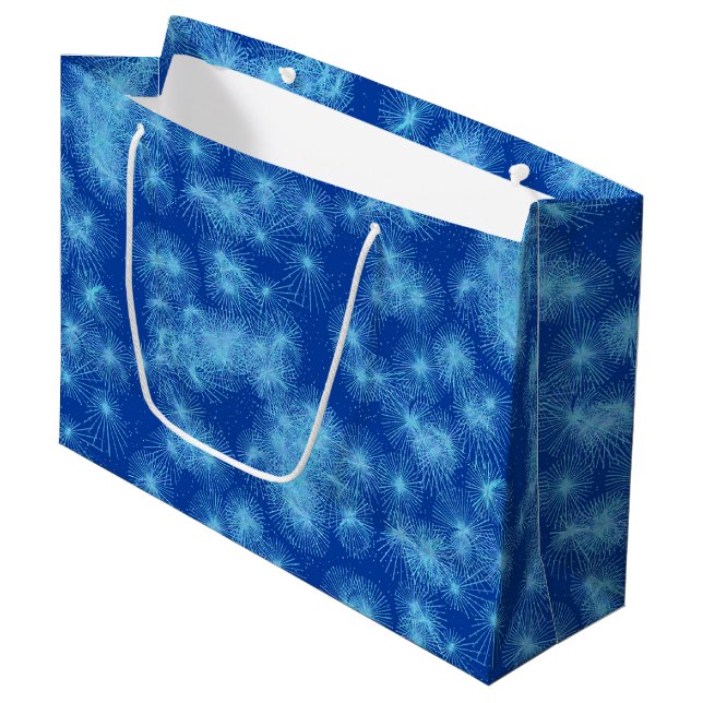 Ice crystal starbursts - cobalt blue large gift bag (Front Angled)
