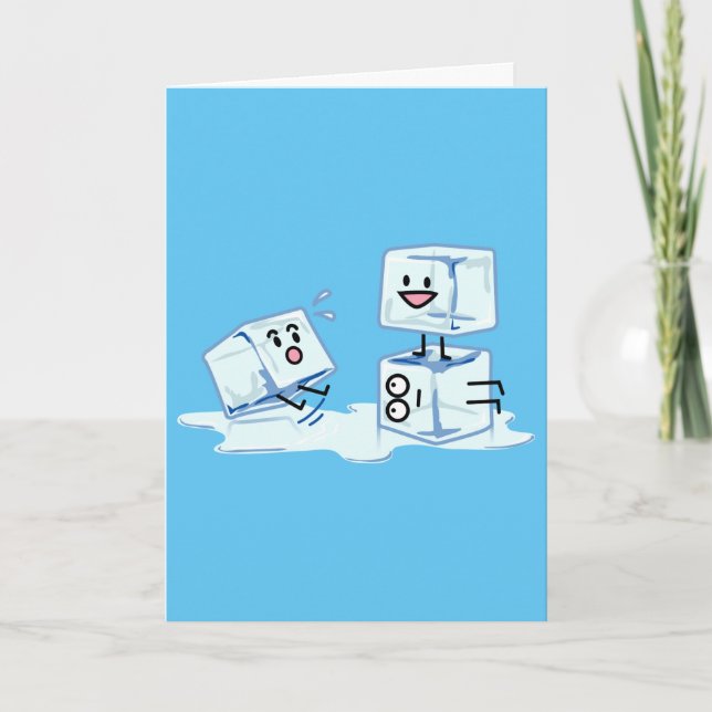 ice cubes icy cube water slipping stack melt cold thank you card (Front)