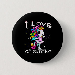 Ice Dancing Cute I Love Ice Skating Rainbow Unicor 6 Cm Round Badge