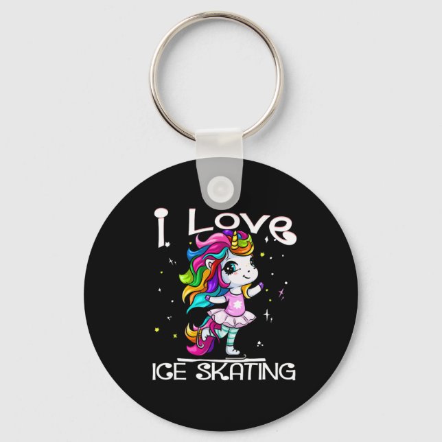 Ice Dancing Cute I Love Ice Skating Rainbow Unicor Key Ring (Front)