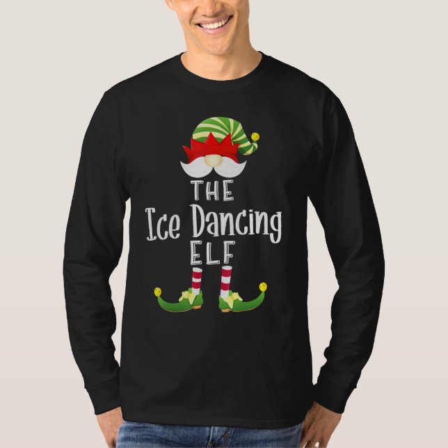 Ice Dancing Elf Group Christmas Pajama Party T-Shirt (Front)