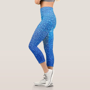 Ice Design On Blue Metal Capri Leggings