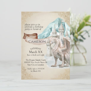 Ice Dragon and Castle Fantasy Party Invitation