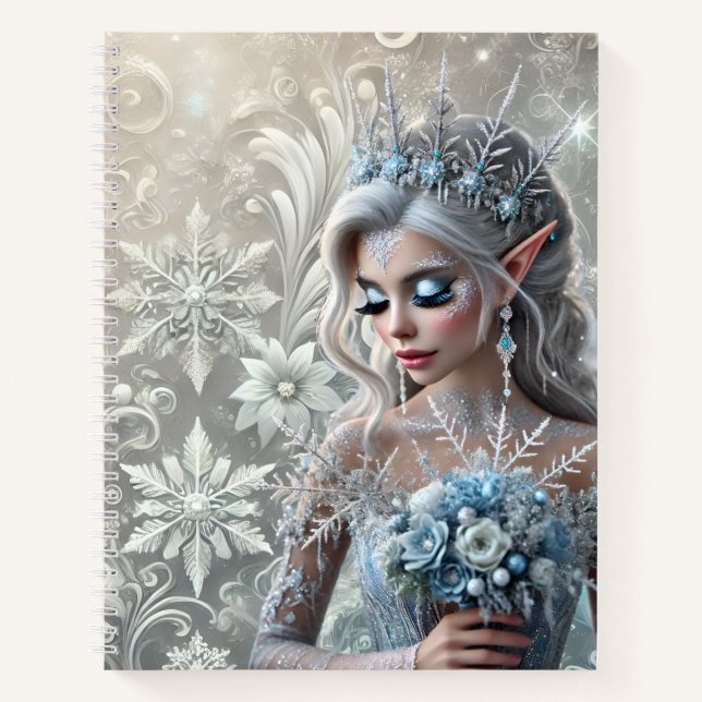 Ice Fairy Bride – Frosted Winter Fantasy Portrait Notebook (Front)