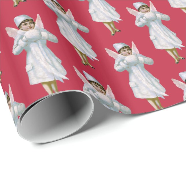 Ice Fairy Little Angel Christmas Vintage Wrapping Paper (Roll Corner)
