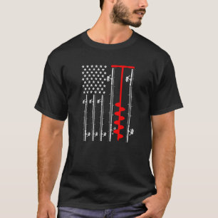 Ice Fishing American Flag, Patriotic Ice Fishing P T-Shirt