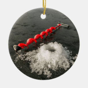 Ice fishing ceramic tree decoration
