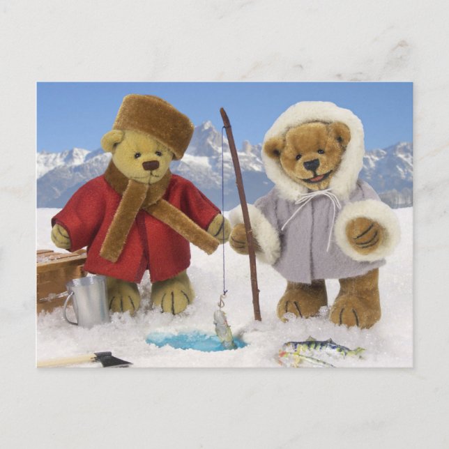 Ice Fishing Dinky Bears Postcard (Front)