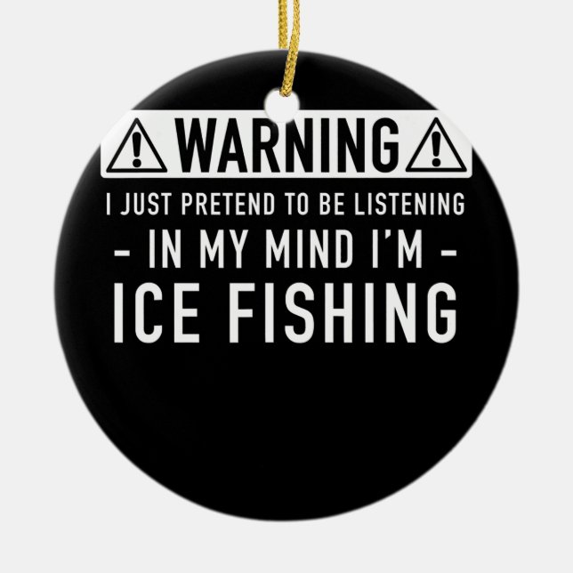 Ice fishing gift  ceramic tree decoration (Front)