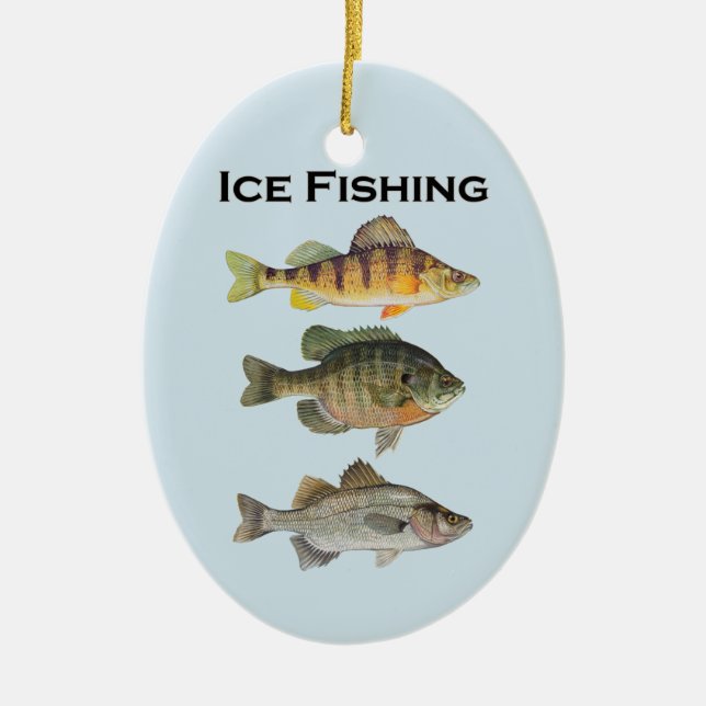 Ice Fishing Panfish Ceramic Tree Decoration (Front)