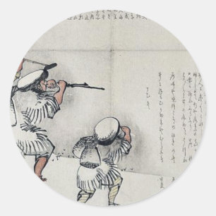 Ice fishing trip by Taki, Katei Ukiyoe Classic Round Sticker