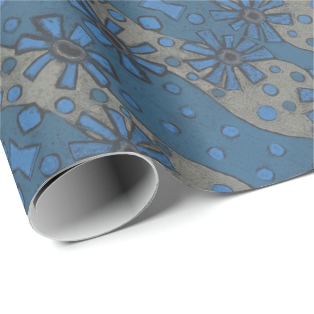 Ice flowers, blue & grey floral pattern, rustical wrapping paper (Roll Corner)