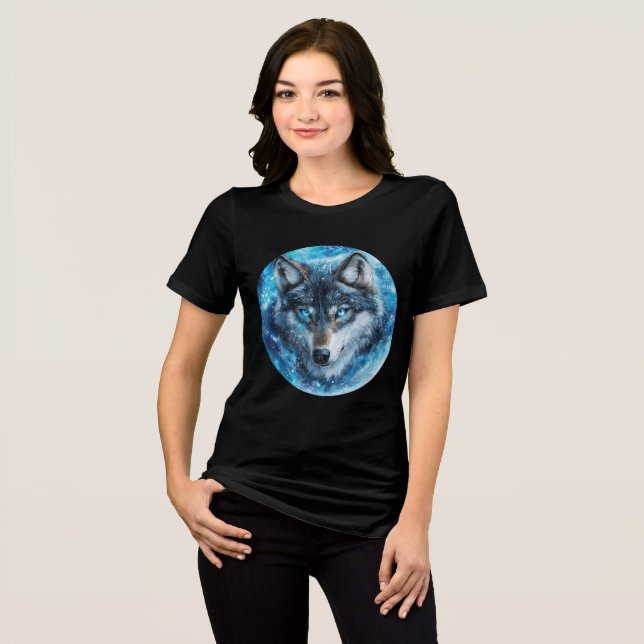 Ice Galaxy Wolf with Blue Eyes Tri-Blend Shirt (Front Full)
