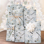 Ice Grey Winter Holly Berries Golden Snowfall Wrapping Paper Sheet<br><div class="desc">A watercolor painted pattern of hand drawn ice blue coloured holly and berries against a frozen ice blue background with occasional large detailed snowflakes.</div>