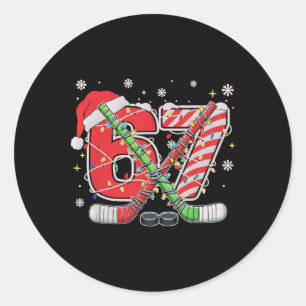 Ice Hockey 67 Christmas Funny Six Seven Meme  Classic Round Sticker