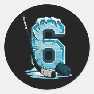 Ice Hockey 6 Years Birthday Boy 6th Bday Kids Hock Classic Round Sticker