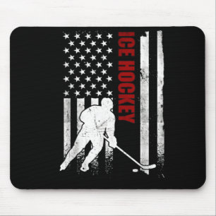 Ice Hockey Aamerican Flag Distressed Usa Patriotic Mouse Pad