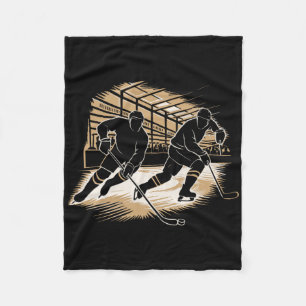 Ice Hockey Action Silhouette Graphic Fleece Blanket