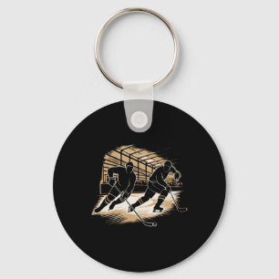 Ice Hockey Action Silhouette Graphic Key Ring